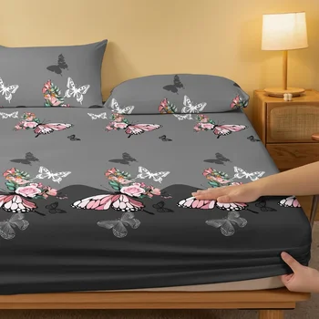 1 rose butterfly patterned frosted bedsheet, printed bed cover for bedroom, bedding (excluding pillowcases) 3