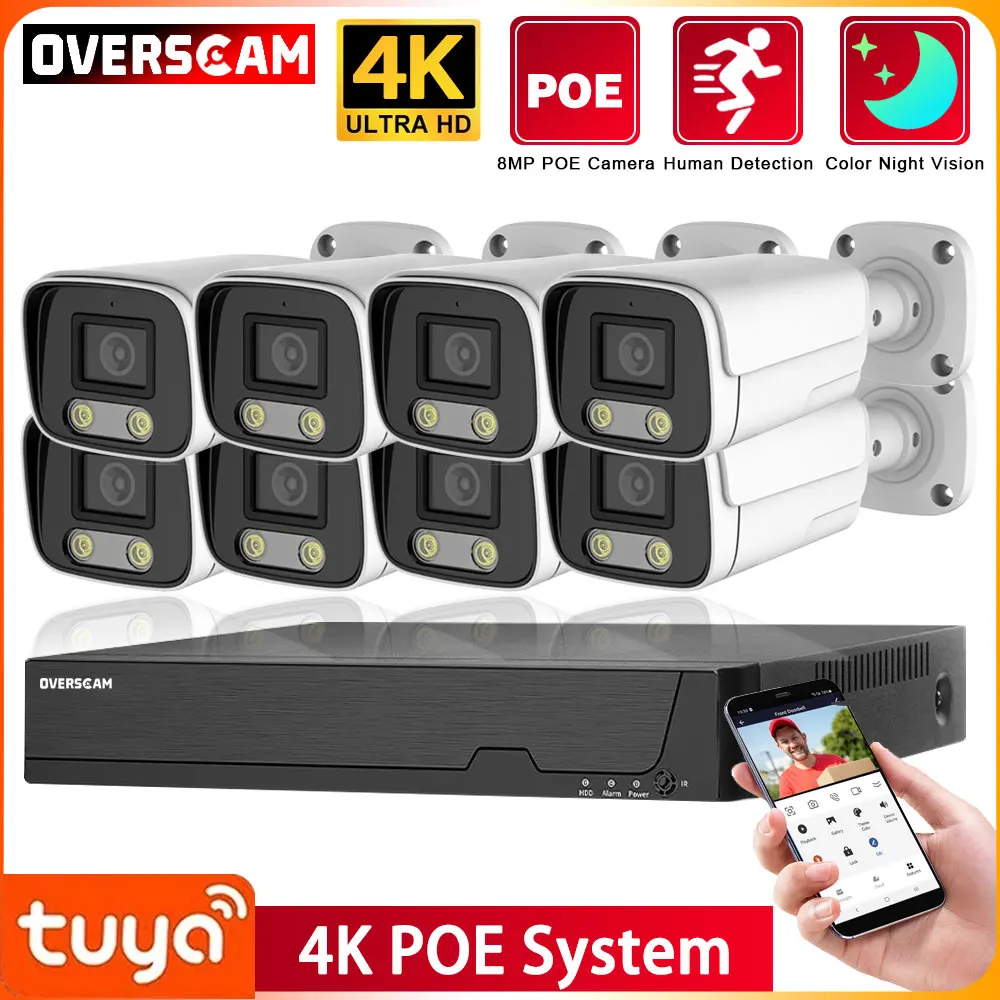 

4K 8CH 8MP POE Security Camera System Kit 2Audio Record Rj45 Face Detection IP Camera IR Outdoor Waterproof CCTV Video TUYA APP