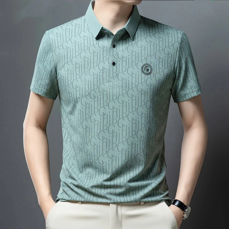 

Minimalist Smart Casual Summer Thin Polo Shirts Men Print Turn-down Collar Breathable Fashion Versatile Loose Short Sleeve Tops