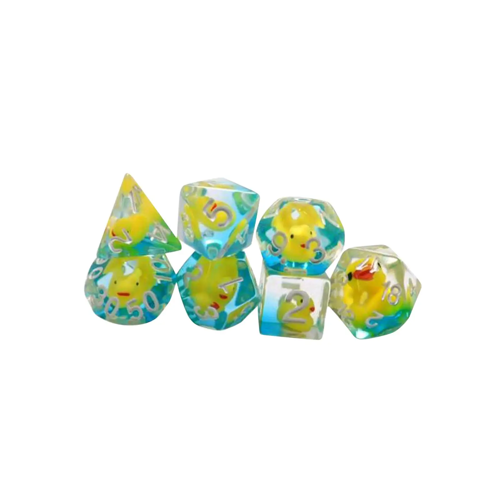 

7x Polyhedral Dices Playing Dices Filled with Ducks Animal Game Dices D4 D8 D10 D12 D20 Resin Dices for KTV Party Bar Board Game