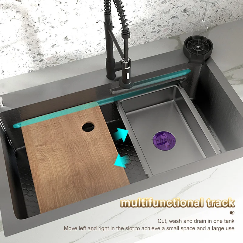 Stainless Steel Kitchen Sink Honeycomb Embossed Large Single Slot Dishwashing Pool Washing Basin Water On The Left Side 3