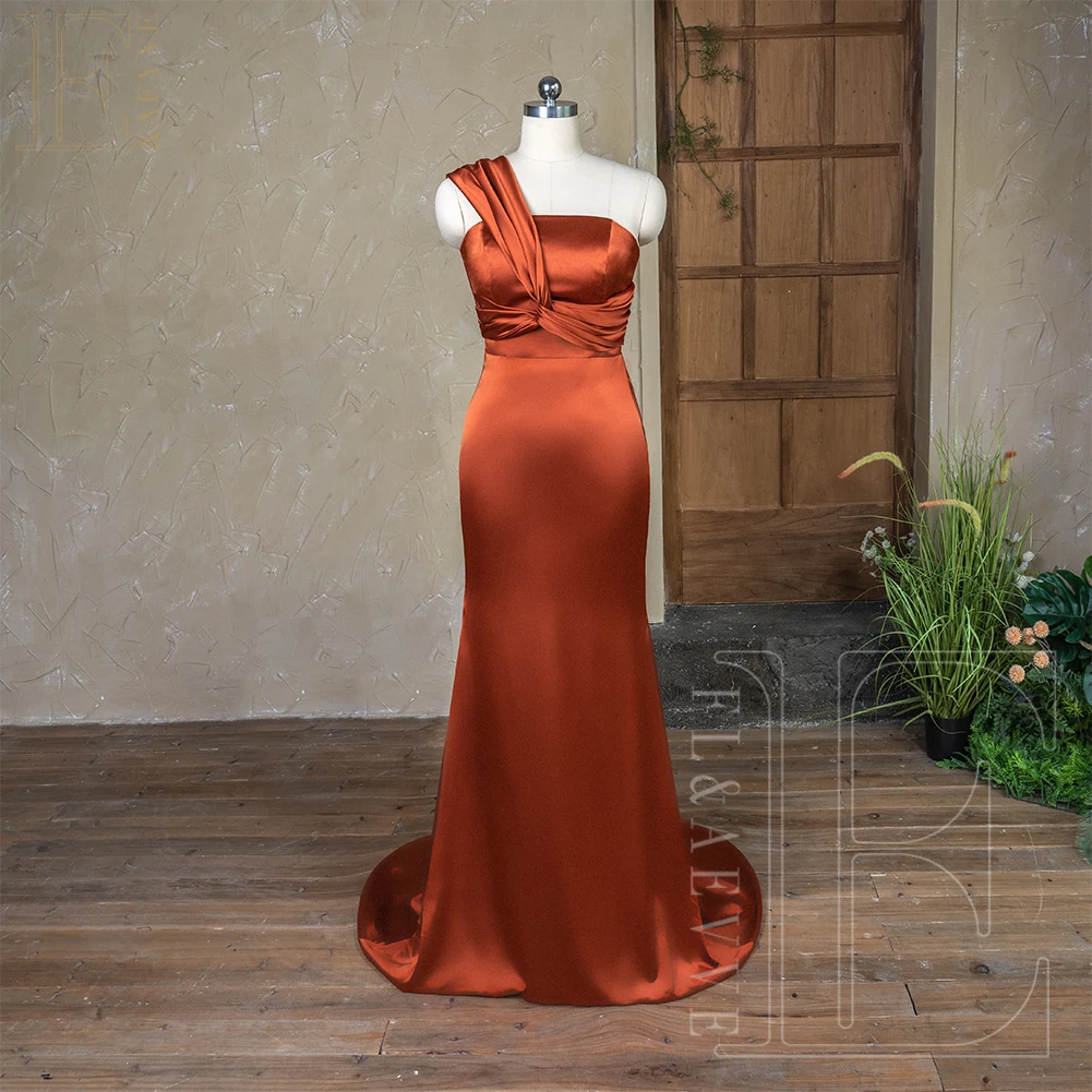 Burnt Orange Satin Bridesmaid Dresses One Shoulder Formal Gowns for Weddings Guest Weddings Party Dress Robe Customized