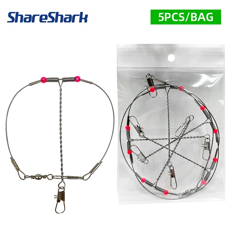 ShareShark 5개입 리더 리그 스테인리스 스틸 낚시 리그 (스냅 포함), 고..
