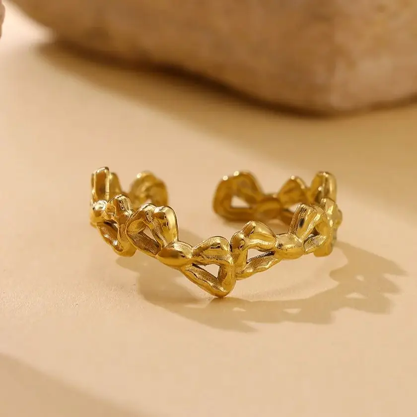 Stainless Steel Open Ring Unique Heart-Link Design Adjustable Fit