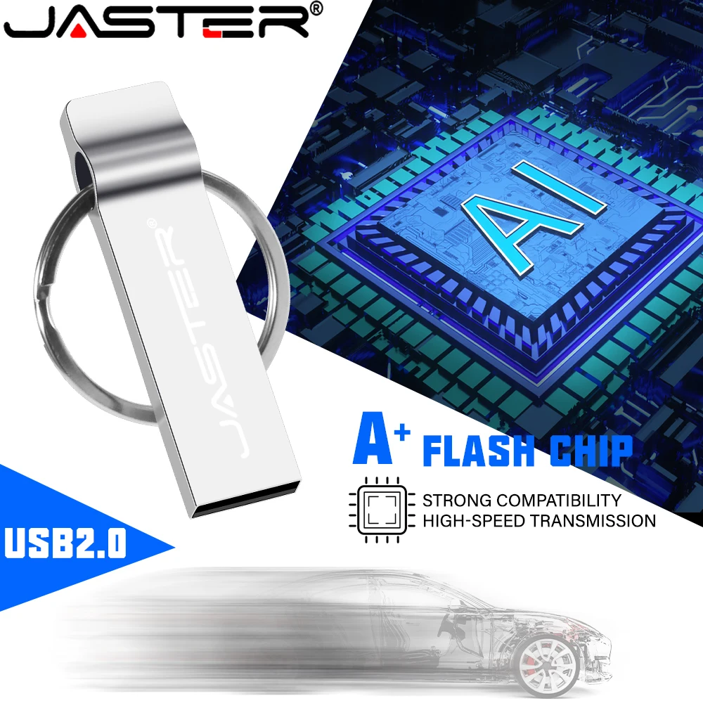 

JASTER Silver Metal Box USB Flash Drives 64GB Free TYPE-C Adapters Memory Stick 32GB Key Ring Black Pen Drive 16GB Business Gift