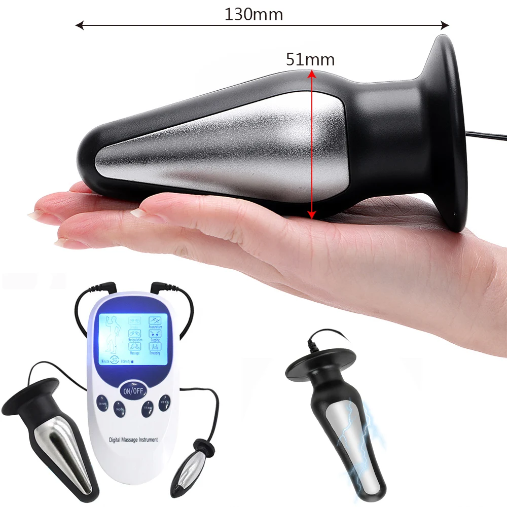 Electric Shock Pulse Anal Vaginal Plugs Masturbator Electro Stimulator Prostate Massage Big Butt Plug USB Charge Host Sex Toys — view 2