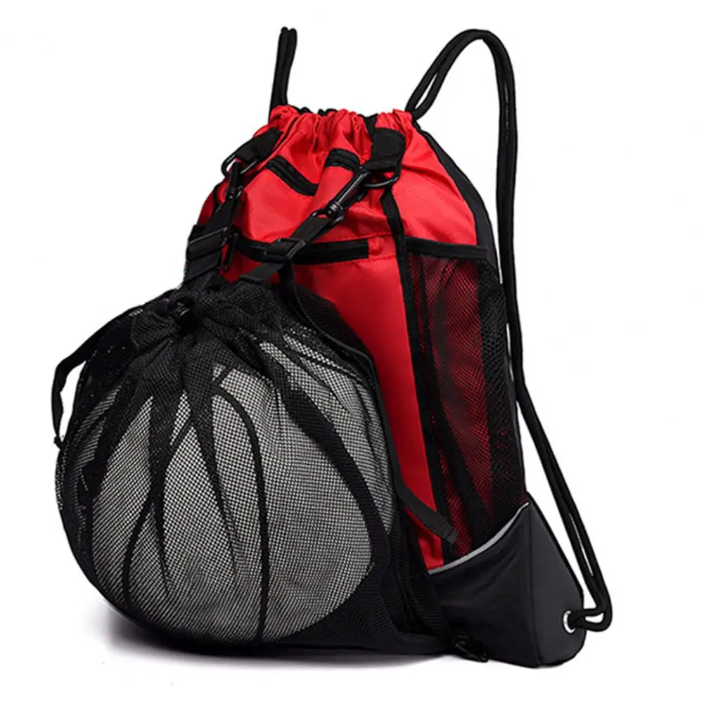 

Useful Side Mesh Bag Cycling Bag Zipper Closure Portable Soccer Volleyball Carrier Expandable Backpack Multi Pockets