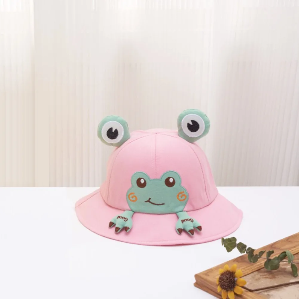 Sweet Korean Style Cartoon Frog Bucket Hat Breathable Mesh Baby Sun Protection Hat Streetwear Cotton Children Fishman Hat Spring
