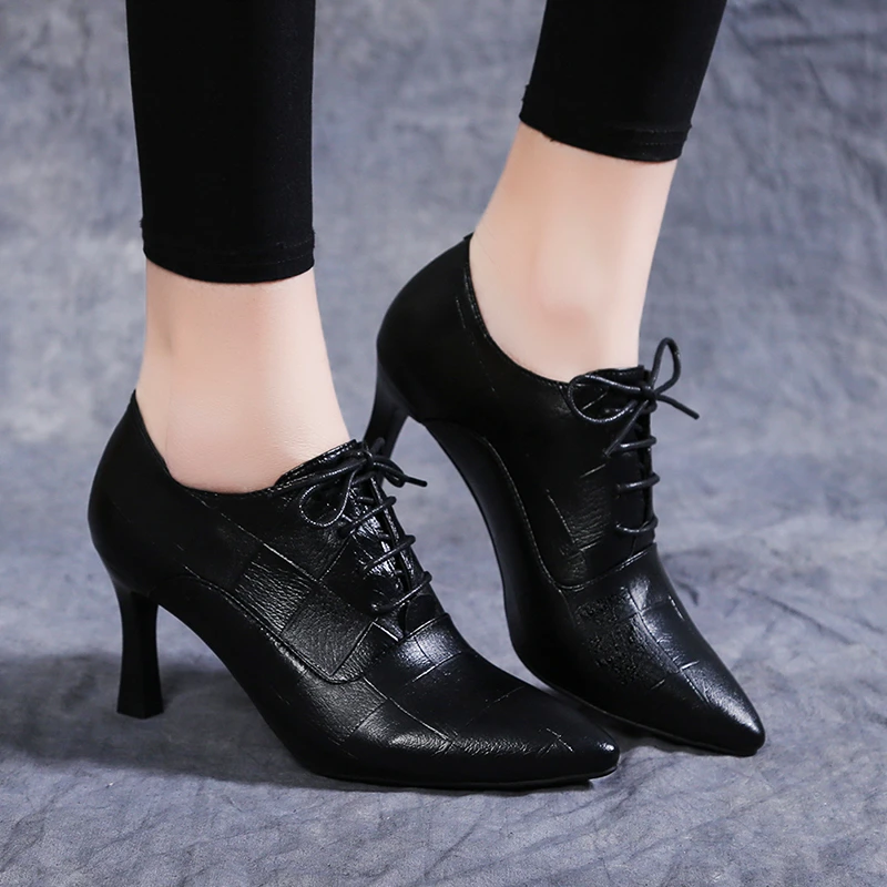 Lizoleor Women's Pointed Toe Lace-Up Ankle Boots - Winter Elegant Boots With 5.5cm Heel