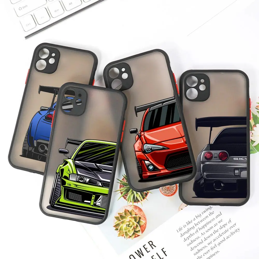 Tokyo Jdm Drift Sports Car Matte Case Per Iphone 15 14 13 Pro Max 12 11 Pro Se 2020 X Xs 7 8 Plus Cartoon Funda Cover Posteriore Trasparente