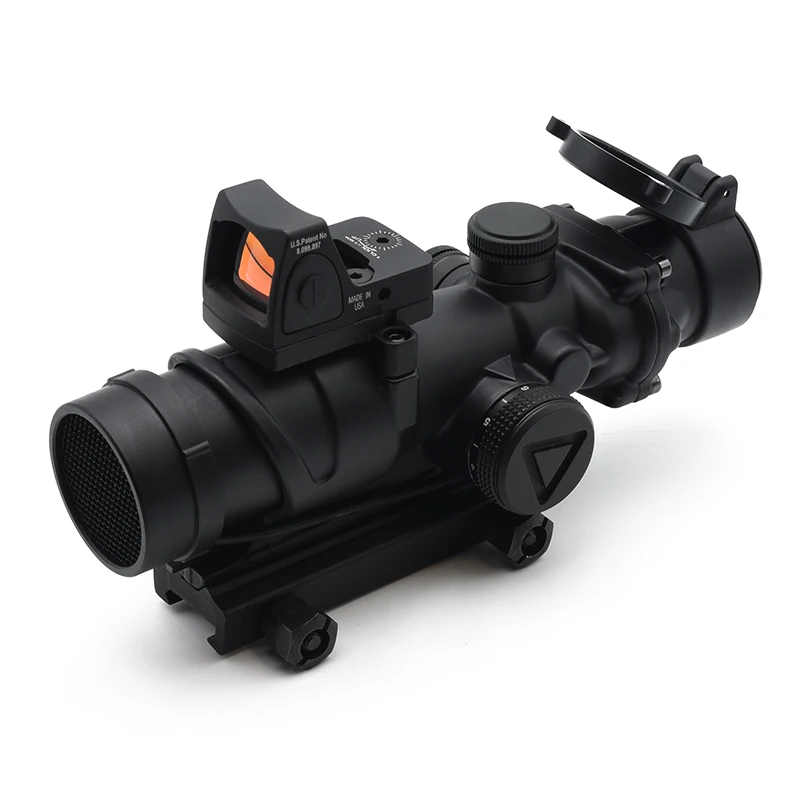 TA02 ACOG 4X32mm Red LED Illuminated Riflescope with Mini RMR Reflex Red Dot Sight for Hunting Airsoft Rifles