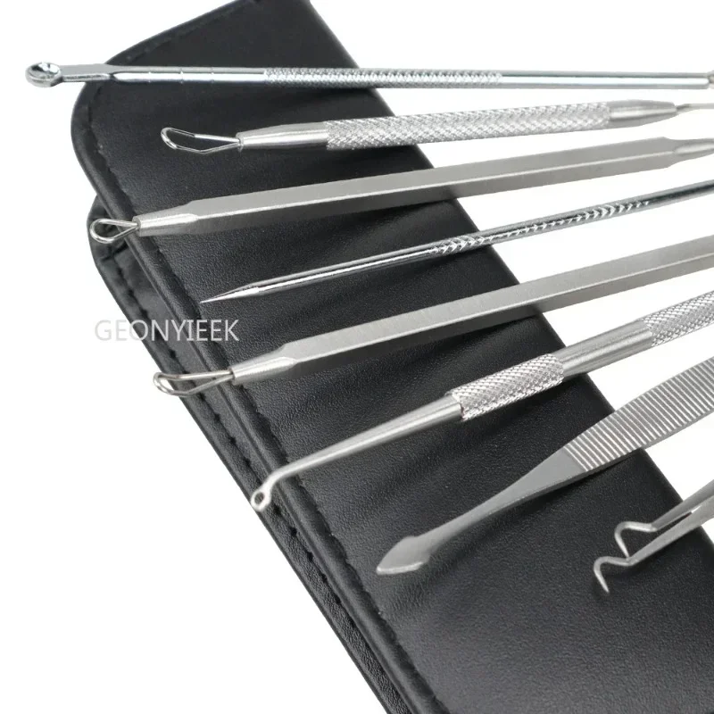 Blackhead Instrument Blackhead Remover Facial Beauty Instrument 8pcs/set Blackhead Comedone Acne Pimple Blackhead Remover Tool Spoon for Face Skin Care Tool Needles Facial Pore Cleaner