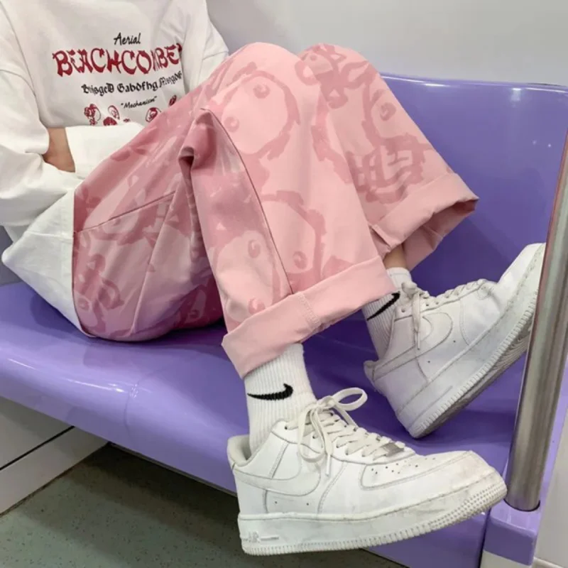 Casual Pants American Street Men Women Spring Summer Insport Style High Street Graffiti Retro Loose Straight Tube Mop Pants