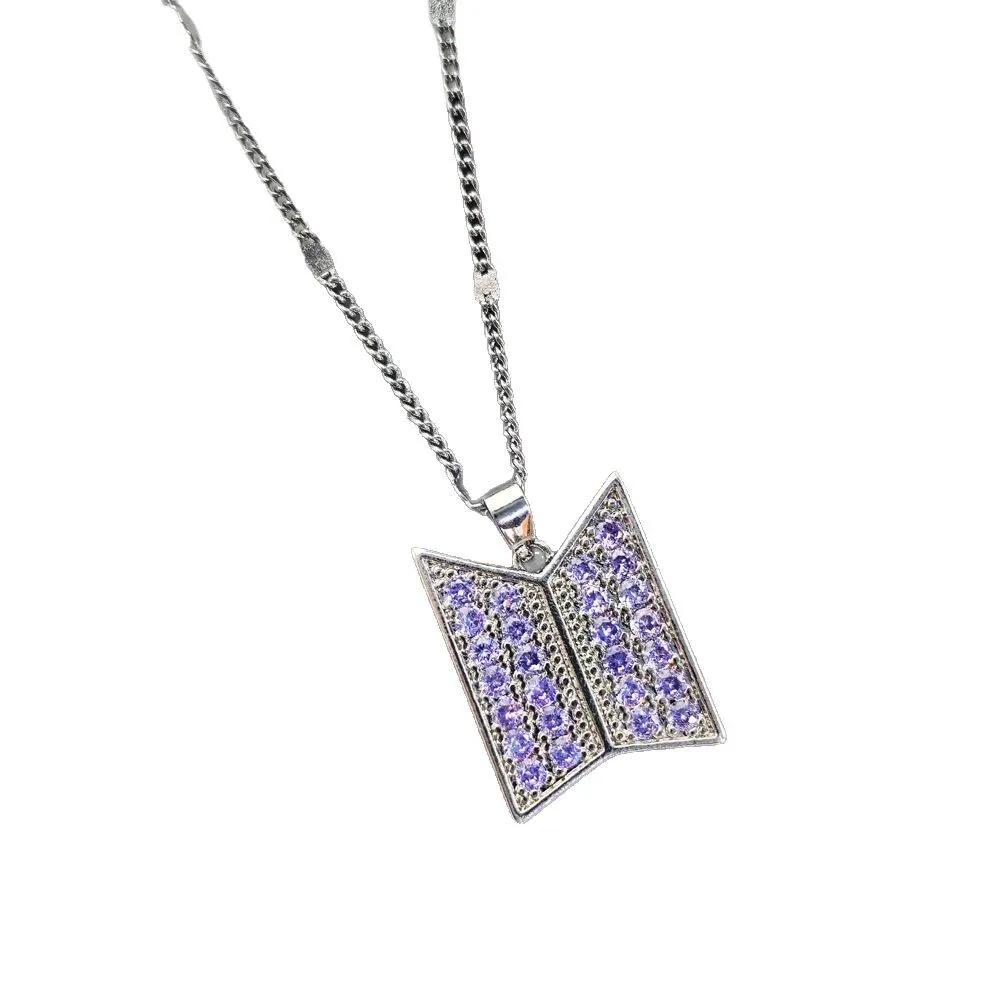 KPOP Korean Idol BT Diamond Pendant Copper Necklace LOGO Necklace Neck Chain Jewelry Fashion Keychain Keyring Fans Collection 5