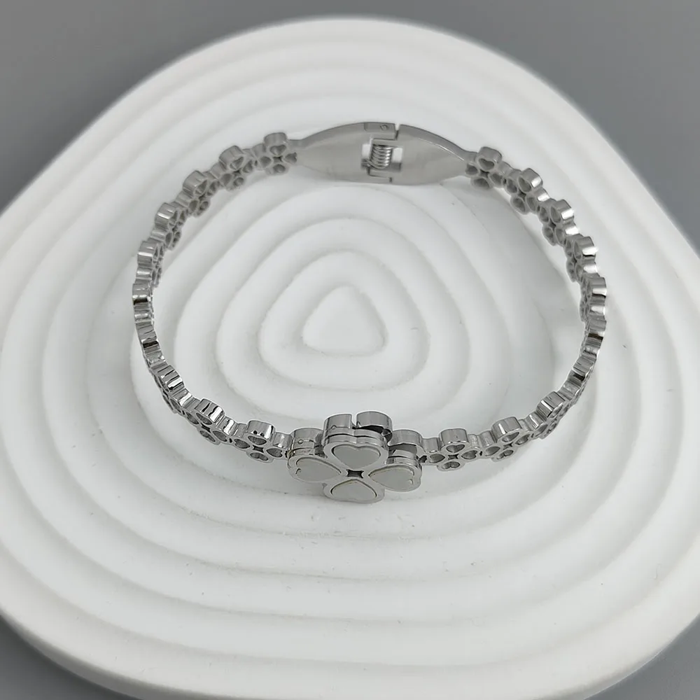 New four-leaf clover white shell stainless steel gold-plated bracelet 18K, high quality waterproof couple bracelet, wife gift 2