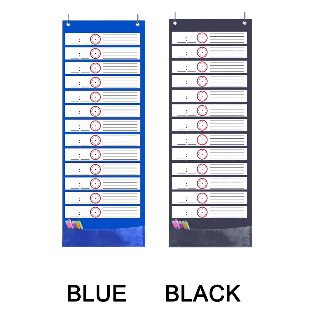 

School Classroom Time Schedule Hanging Bag 14 Pockets Daily Schedule Pocket Chart Office Home Reusable Kids Cards Learning Aids