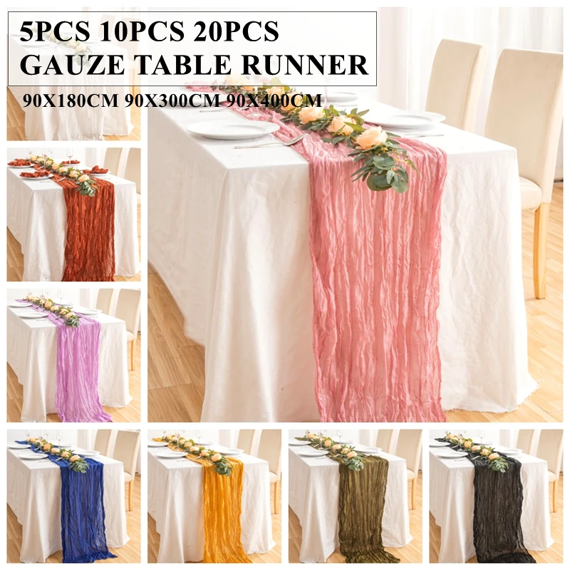 

5pcs Lot Gauze Cheesecloth Table Runner 90cm Width Wedding Tablecloth Runners For Banquet Event Party Decoration