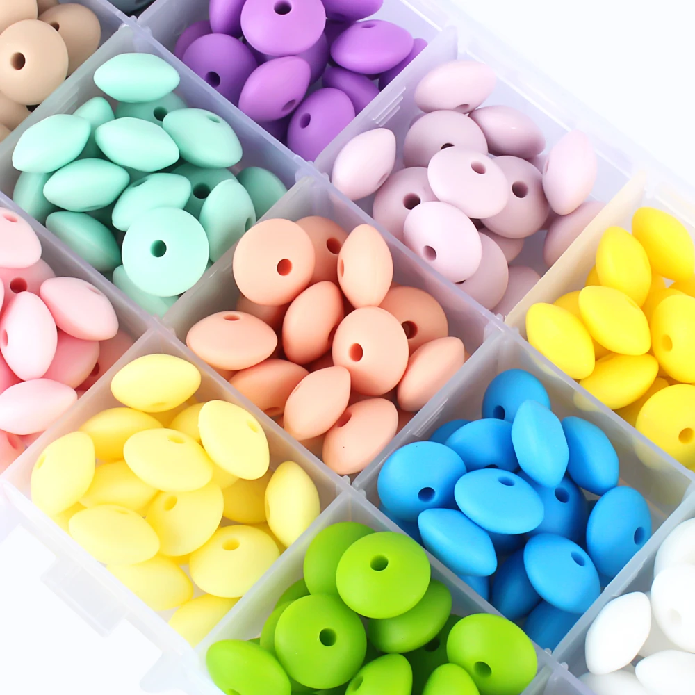100pcs Lentil Beads12mm Baby Silicone Teething Beads Teether Food Grade Newborn Oral Care DIY Pacifier Chain clips Accessorise
