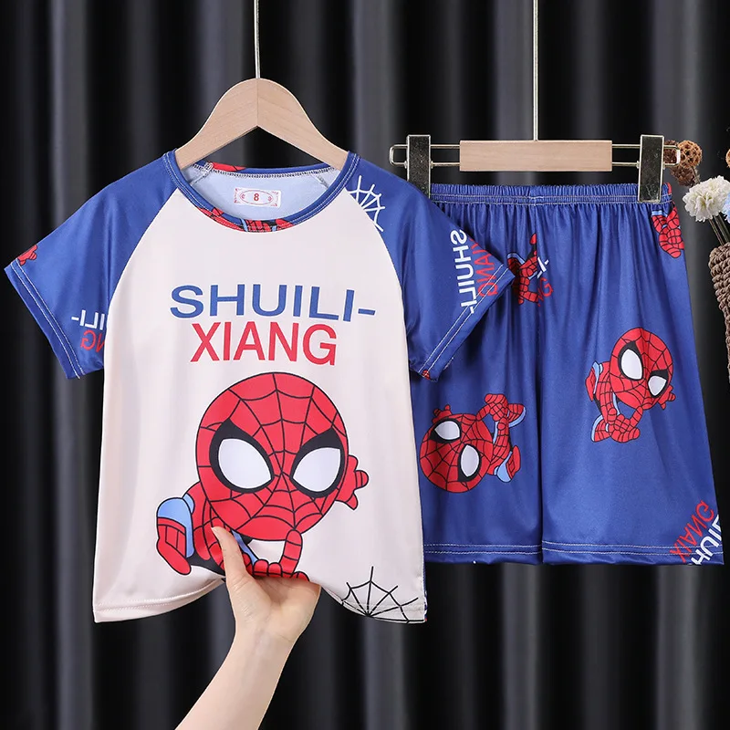 Pigiama estivo per bambini Set T-shirt a maniche corte Pigiama da notte Pigiama da cartone animato Spiderman per ragazzi 5