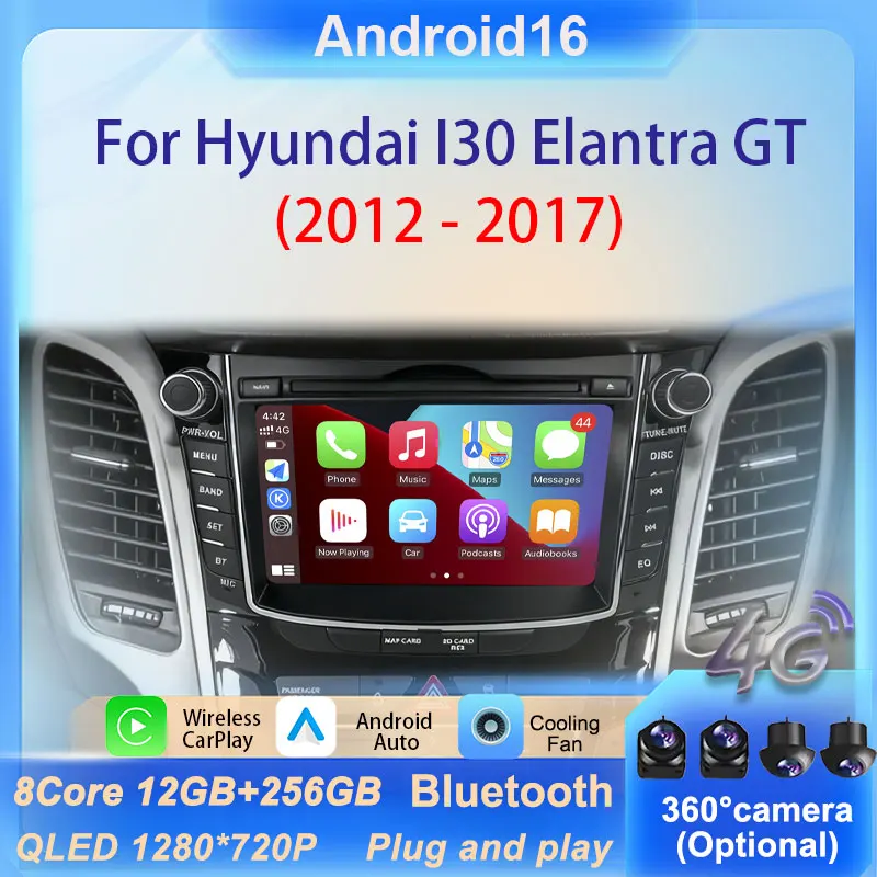 7 ''Android 16 para Hyundai I30 Elantra GT 2012 - 2017 Radio de coche reproductor Multimedia inalámbrico CarPlay pantalla dividida DSP estéreo WiFi 1