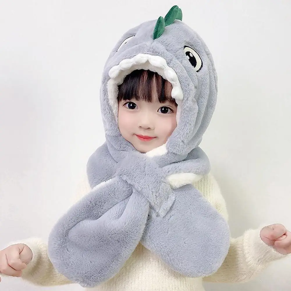 

Lovely Plush Hat Scarf Set Scarf Integrated Cap Ear-flap Pullover Hat Dinosaur Bomber Hat Bonnet Winter Cap Baby Hat