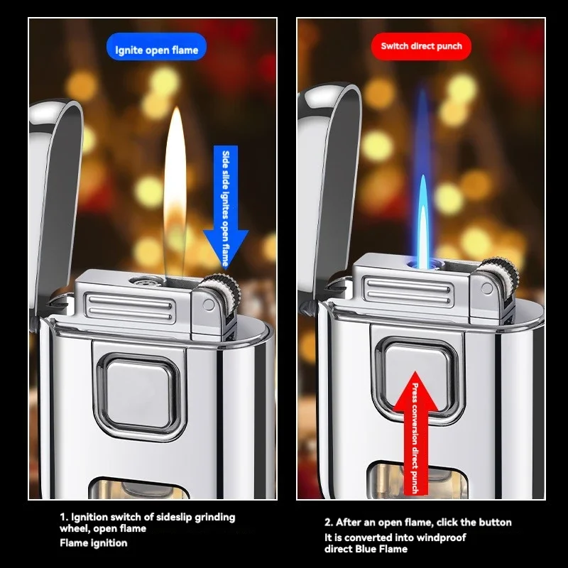 Cigarette Lighter Trend Earphone Shape Inflatable Lighter Grinding Wheel Straight Punch + Open Flame Double Fire Conversion Cigarette Lighter