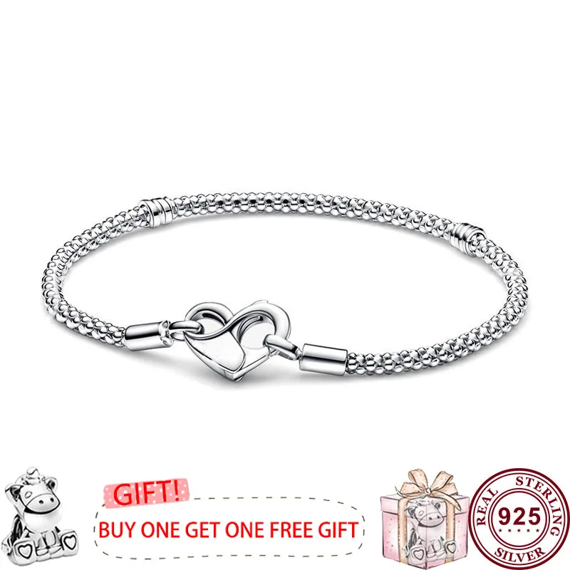 2023 New Hot 925 Sterling Silver Love ME Chain Link O-ring Studs Women's Logo Bracelet For Original DIY Charm Jewelry