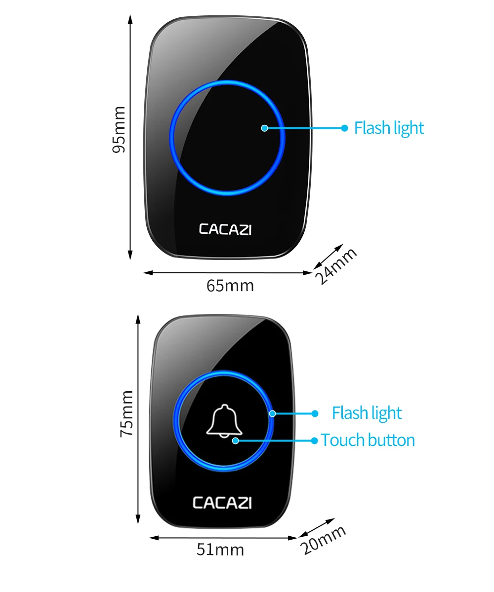 Smart Waterproof Wireless Doorbell LED Light Touch Button Home Security 60 Chimes Door Call Bell US EU UK Plug 300M Range
