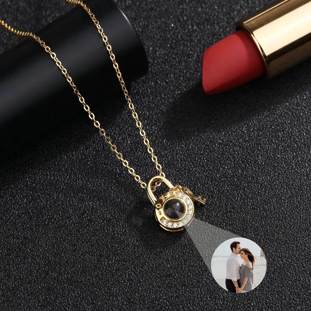 925 Sterling Silver Personalized Custom Photo Angel Wing Necklace for Women Lock Pendant Necklaces Long Chain Jewelry Gift Box