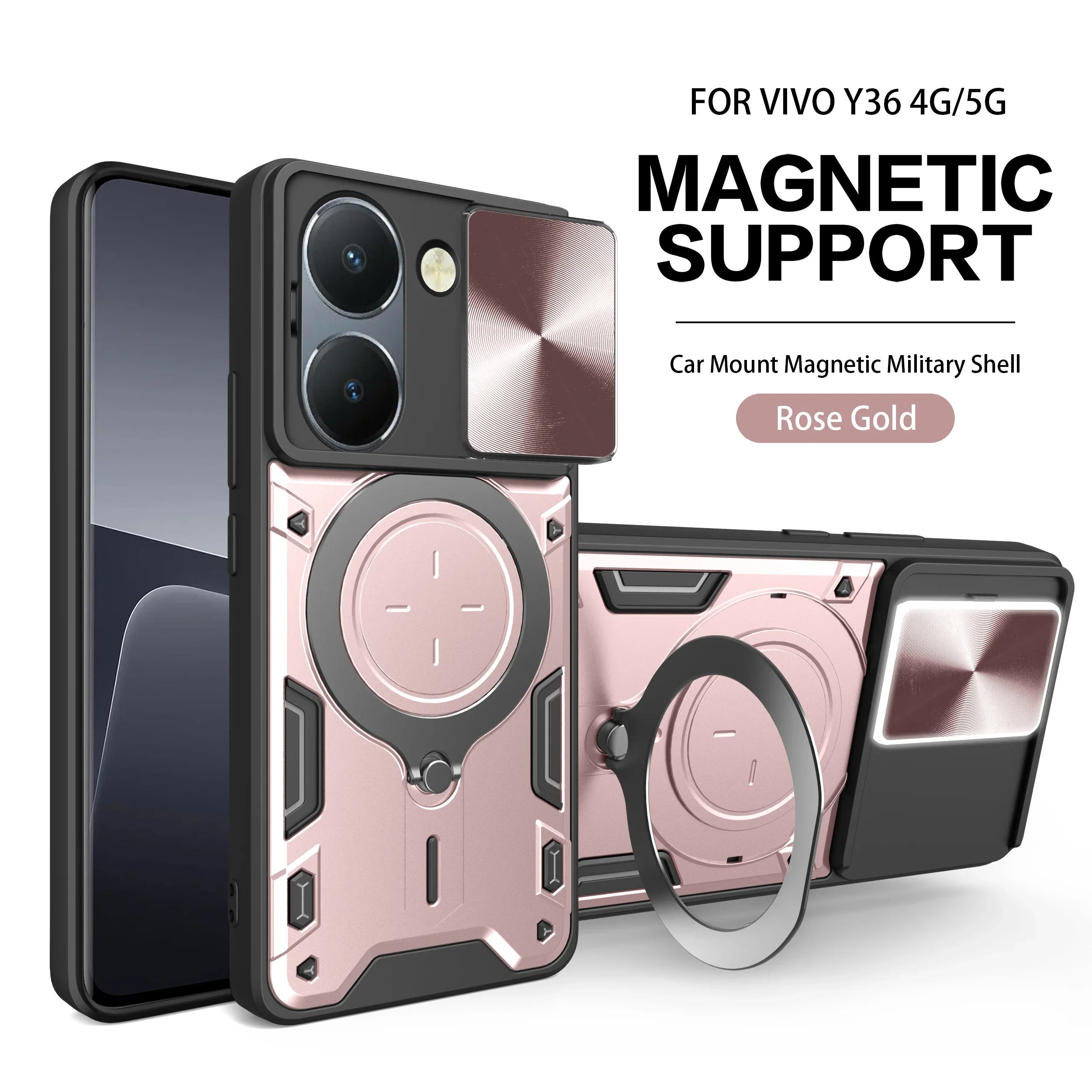 Enhanced Slide Camera Lens Case with Armor Hybrid Metal Ring Back Cover
