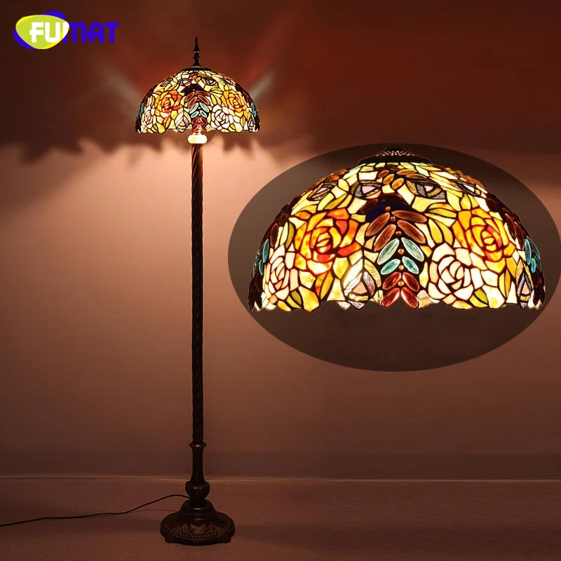 

FUMAT European Luxury Tiffany Floor Lamp Stained Glass Rose Shade Stand Lights For Living Room Vintage LED Decor Floor Lights
