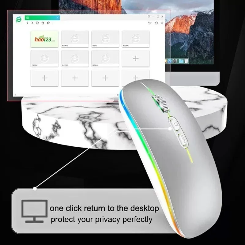 Wireless Mouse Dual Mode 2.4G Bluetooth One-Click Desktop Function Type-C Rechargeable Silent Backlight for Laptop PC