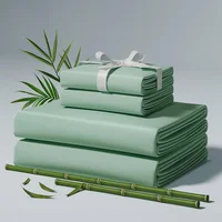 100% Organic Bamboo Bed Sheet Set 4/6 Pieces Silky Bedding Sets Hotel Luxuriously Soft Fitted Sheet Flat Sheet Pillowcase Solid 1