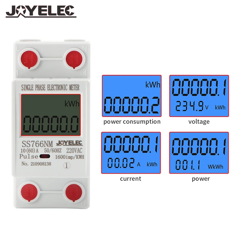 Energy Meter JOYELEC Digital Single Phase Reset Zero kWh Voltage Current Power Consumption 220V AC