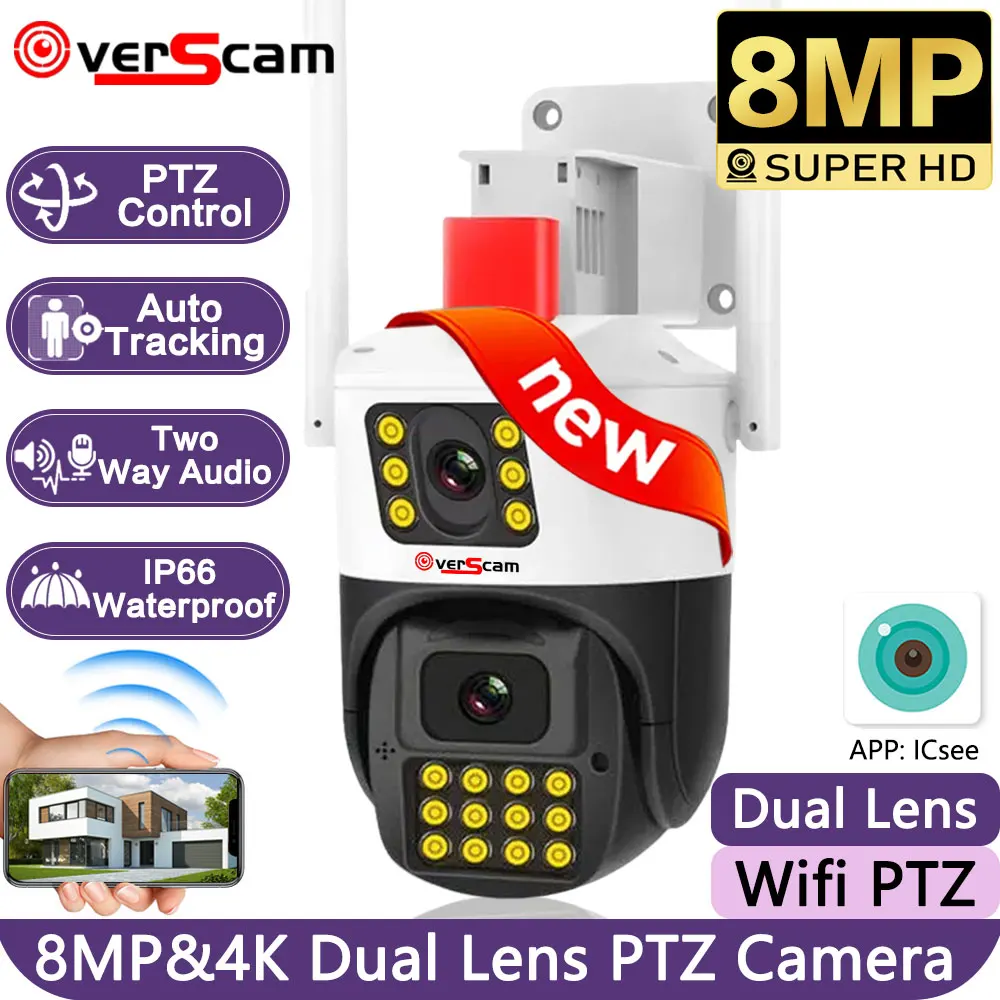

iCSee 8MP 4K PTZ Wifi Dual Lens with Dual Screen Ai Human Detect Auto Tracking Wireless Outdoor CCTV Surveillance WiFi Cameras