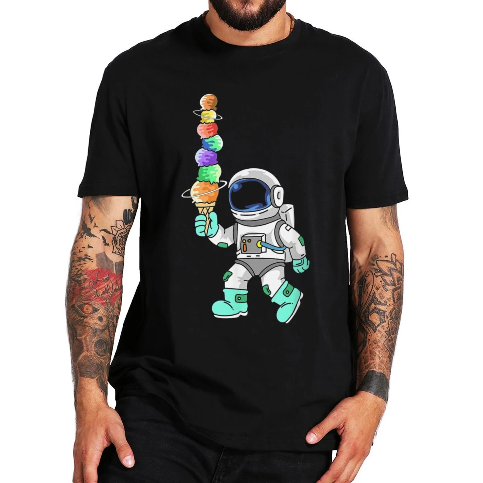 t shirt sale Cute Astronaut With Planet Ice Cream T-Shirt Funny Space Planets Lovers Graphic T Shirts Cotton Premium Soft Men Clothing plain white t shirt