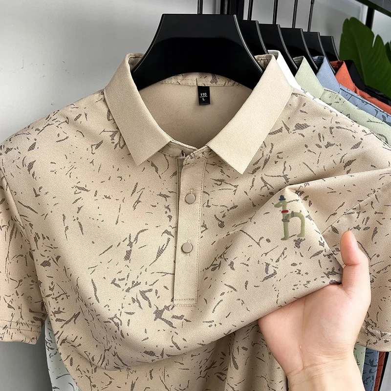 Nuova polo casual da uomo con stampa originale, t-shirt traspirante e confortevole a maniche corte con risvolto, abbigliamento da uomo versatile di alta qualità - immagine 3