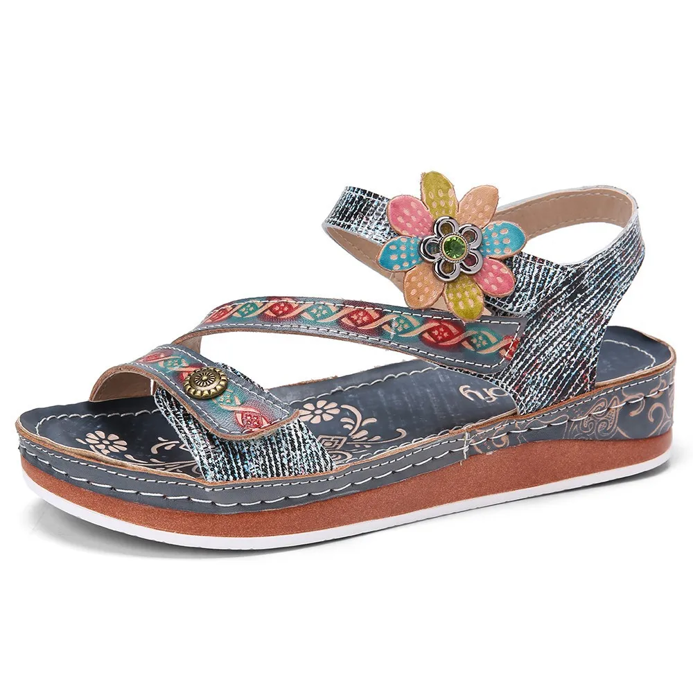 Women's Sandals Flower Decor Vintage Casual Comfort Open Toe Platform Light Slipper Multicolour  Slides Sandalias De Mujer heels shoes for wedding