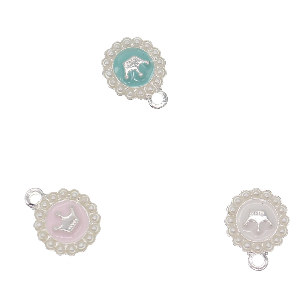 

20pcs /Lot Cute Small Baby Pin Charms For Kids Silver Plated Mini Alloy Enamel Pearl Muslim Islamic Round Crown Charms