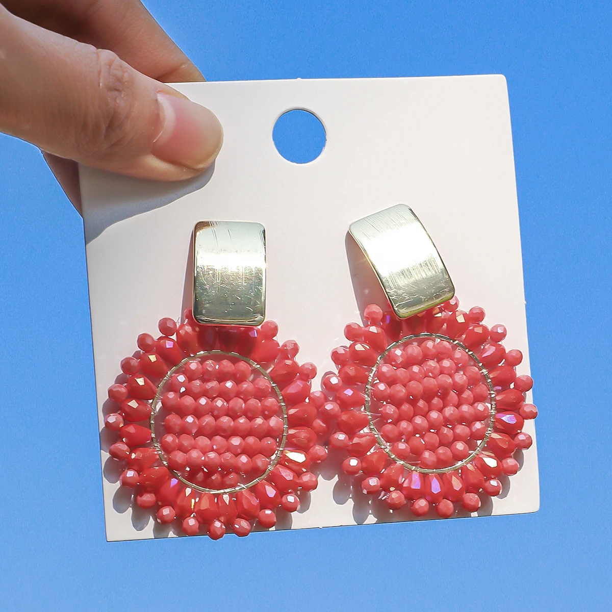 Bohemain Rainbow Sunflower Seed Beads Drop Earrings for Women Summer Delicate Crystal Beaded Earrings Handmade Jewelry Gifts