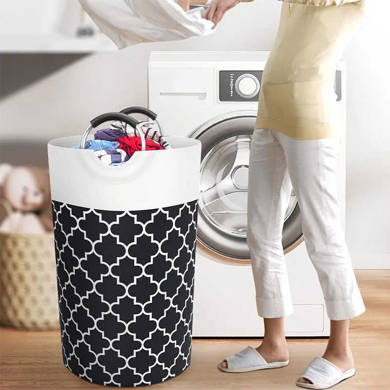 

Foldable Household Laundry Basket for Organizing Dirty Clothes, Large Capacity Storage Bin, Fabric Printing Laundry Basket
