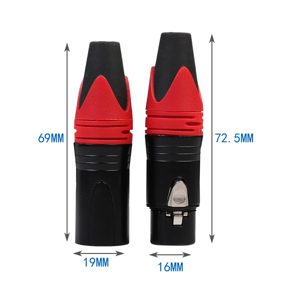 XLR 수 암 DIY 오디오 케이블 커넥터, 납땜 플러그 (빨간색), 1 쌍, 3 핀