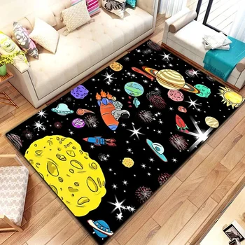 Cartoon Outer Space Astronaut Carpet Universe Galaxy Area Rug For Bedroom Living Room Decor Planet Doormat Starry Sky Floor Mat