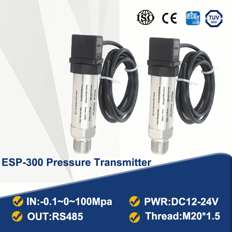 ESP300 -0.1-0-100Mpa Pressure Range Measurment RS485 Output Water Tank Oil Gas Transmitter M20*1.5 With 1m Cable |
