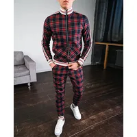 Mens Tracksuits Colorful Plaid Casual Zipper Hoodie Set 3D Print Set New Autumn Male Sweatshirt Clothes For Men 1