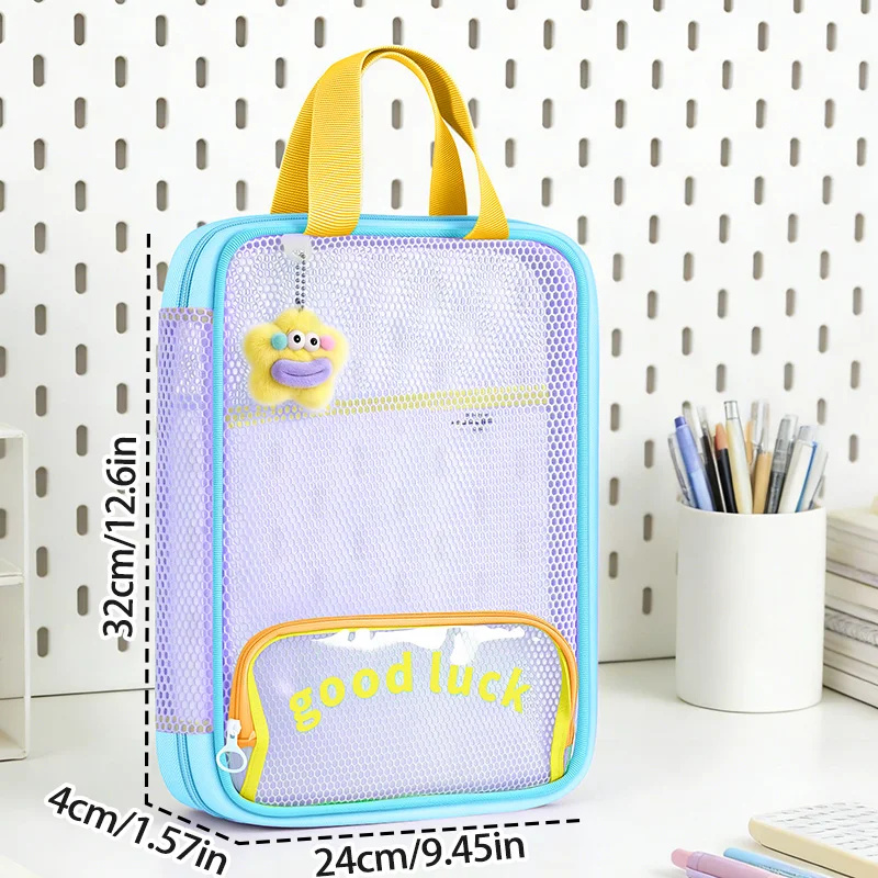 Sac à main en maille transparente à 3 couches, couleur Dopamine, grande capacité, sac de cours pour étudiants, sac de rangement léger et portable