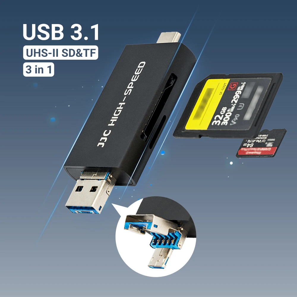 Jjc-uhs-ii Leitor de Cartão Msd sd Usb 3.1 Micro Usb 2.0 tipo c Usb 3.1 para sd Adaptador Micro sd para Câmera pc Laptop Telefone Pad Otg
