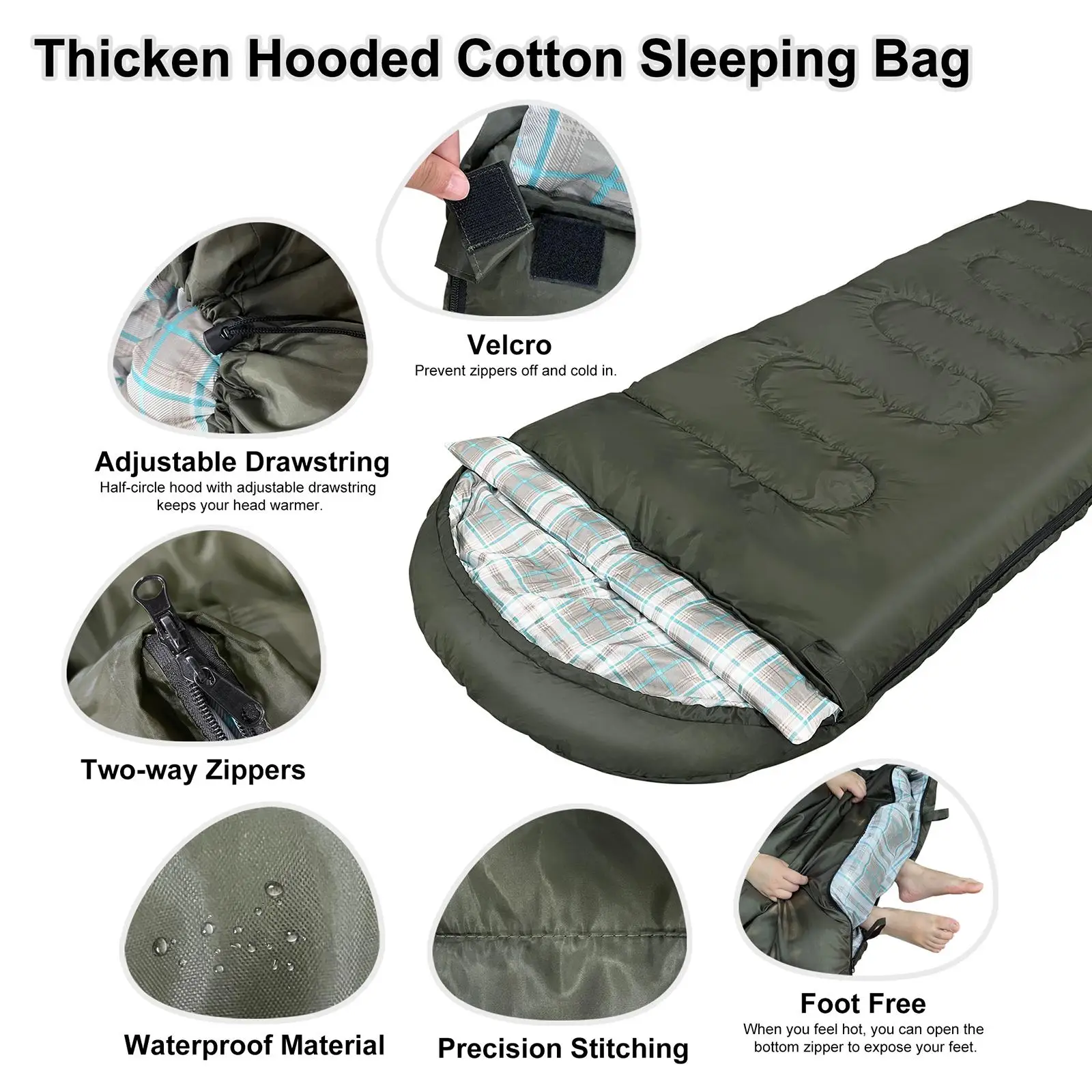 Envelope Sleeping Bag Portable Lightweight for Backpacking Kids Adult Hiking