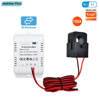 Contatore di Energia Solare Fotovoltaico Bidirezionale Smart Life WiFi con Sensore di Corrente a Pinza da 150A, Trasformatore e Monitor di Potenza 110V 240VAC