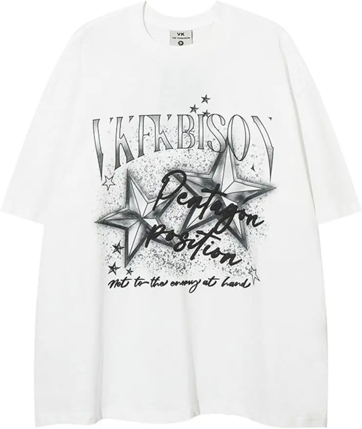 

Star Print Tee Vintage Tops Graphic Tees Grunge Clothes Y2K Tops Streetwear Oversized Graphic Top